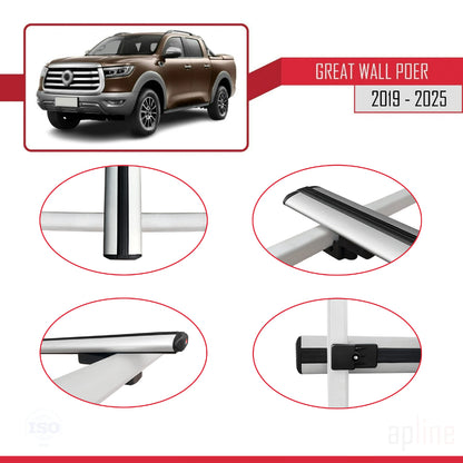 Kompatibel mit Great Wall Power 2019-2025 BASIC Modell Dachgepäckträger, graues Aluminium, 2 Stangen