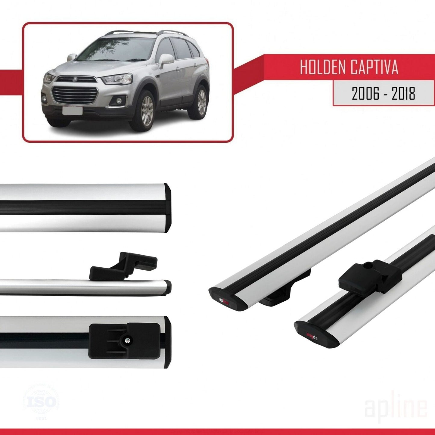 Kompatibel mit Holden Captiva 2006-2018 Basismodell Dachgepäckträger, graues Aluminium, 2 Stangen