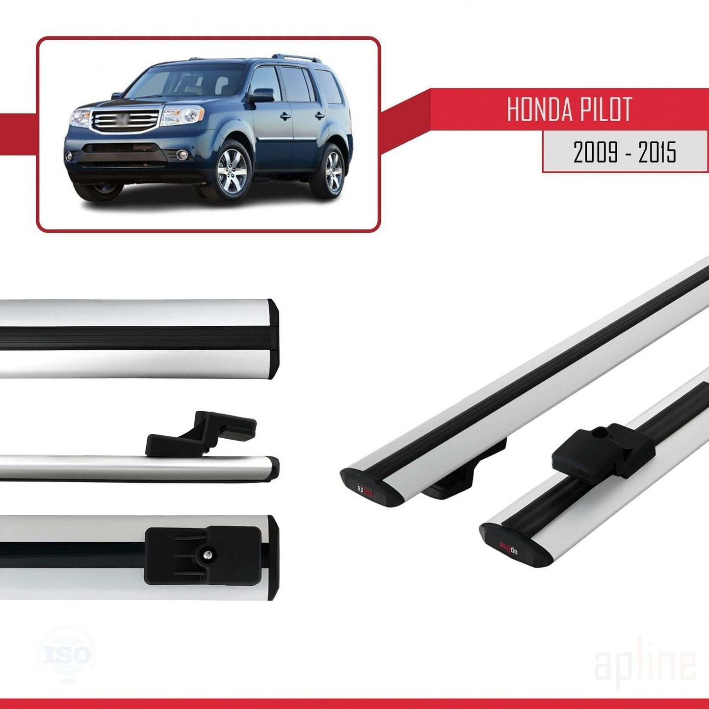 Compatible avec Honda Pilot 2 2009-2015 BASIC Model Barres de Toit Railing Porte-Bagages de Voiture Gris Aluminium 2 Barres