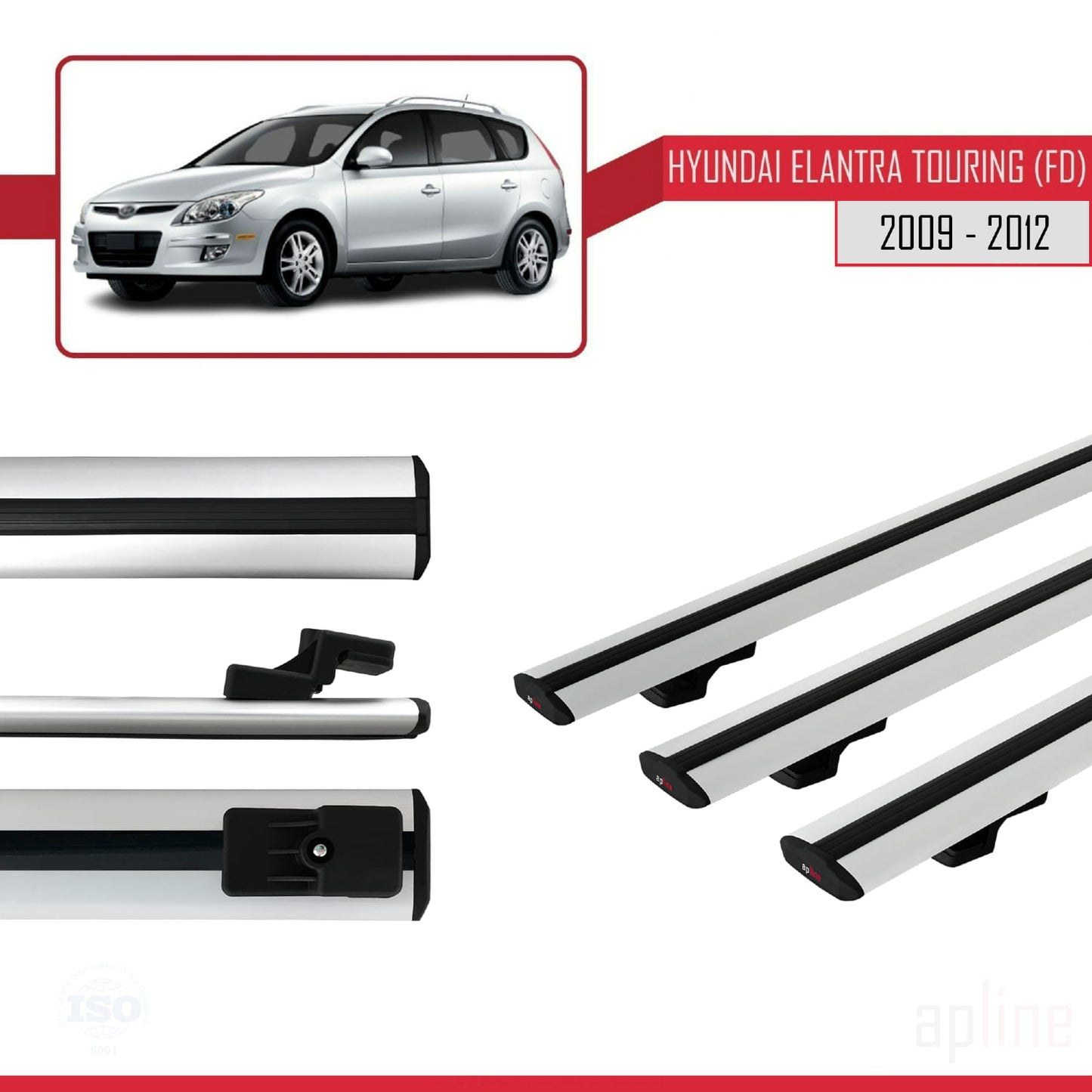 Compatible avec Hyundai Elantra Touring (FD) 2009-2012 BASIC Model Barres de Toit Railing Porte-Bagages de Voiture Gris Aluminium 3 Barres
