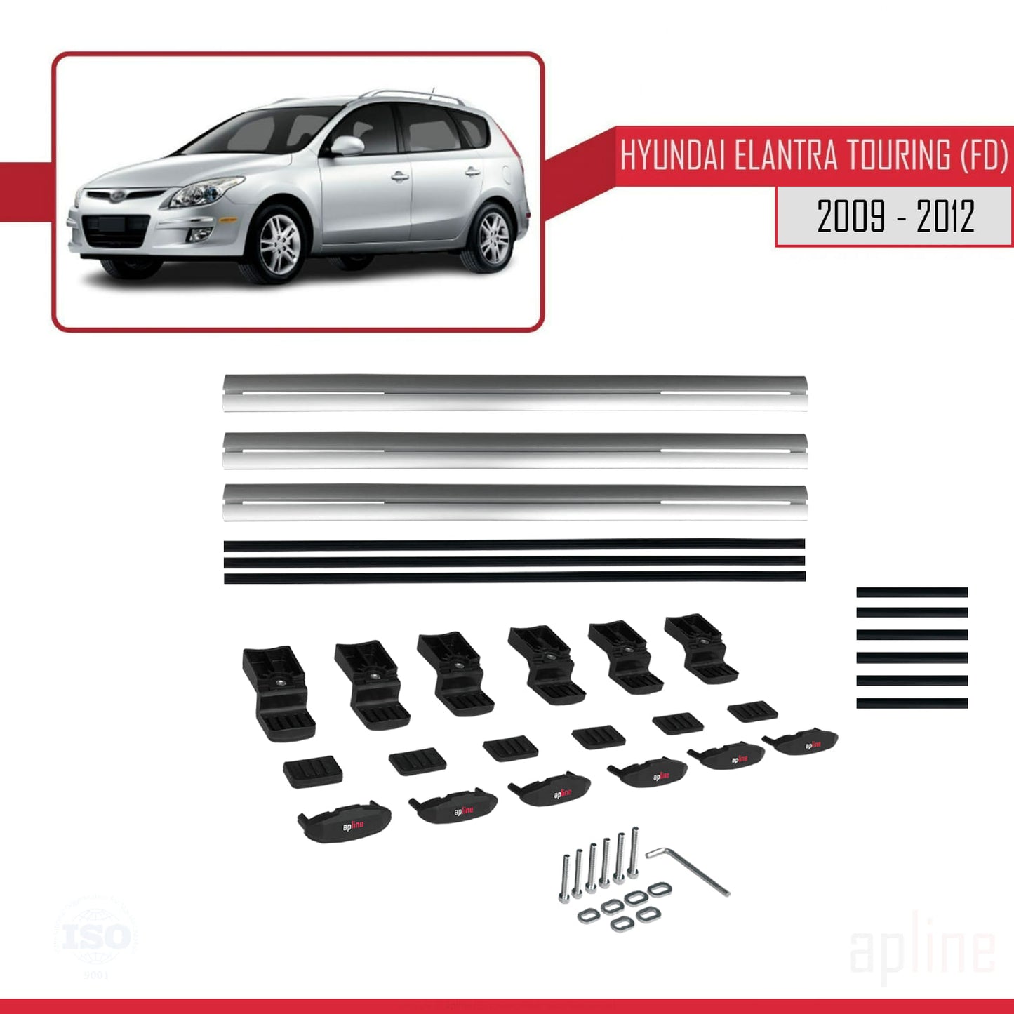 Compatible avec Hyundai Elantra Touring (FD) 2009-2012 BASIC Model Barres de Toit Railing Porte-Bagages de Voiture Gris Aluminium 3 Barres