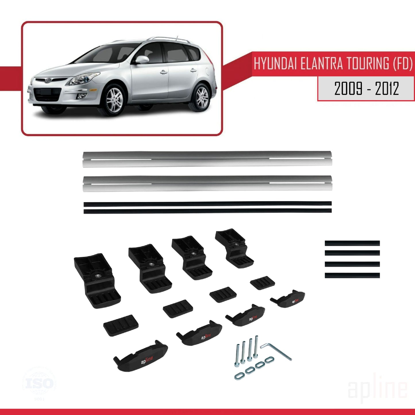 Compatible avec Hyundai Elantra Touring (FD) 2009-2012 BASIC Model Barres de Toit Railing Porte-Bagages de Voiture Gris Aluminium 2 Barres