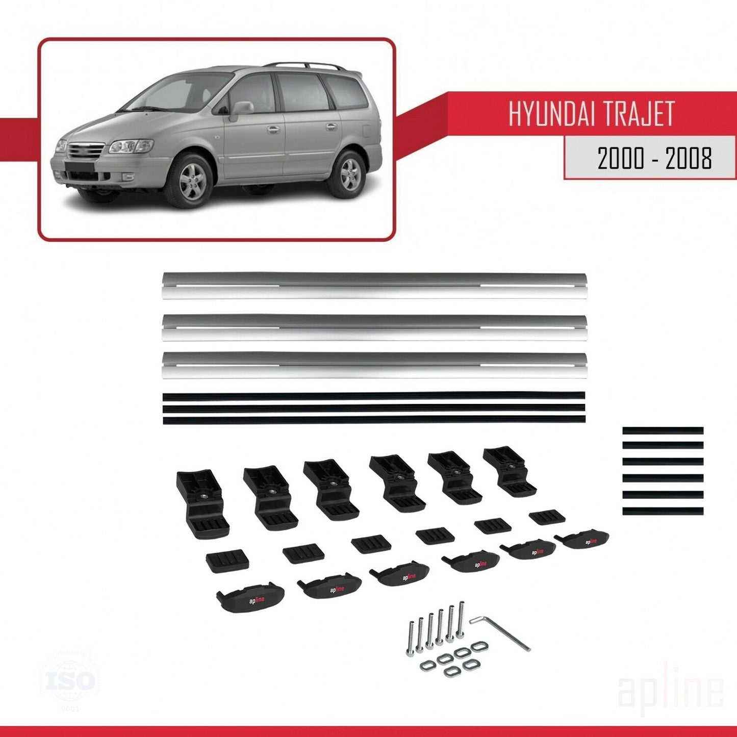 Compatible avec Hyundai Trajet 2000-2008 BASIC Model Barres de Toit Railing Porte-Bagages de Voiture Gris Aluminium 3 Barres