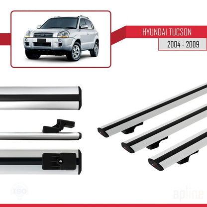 Compatible avec Hyundai Tucson (JM) 2004-2009 BASIC Model Barres de Toit Railing Porte-Bagages de Voiture Gris Aluminium 3 Barres