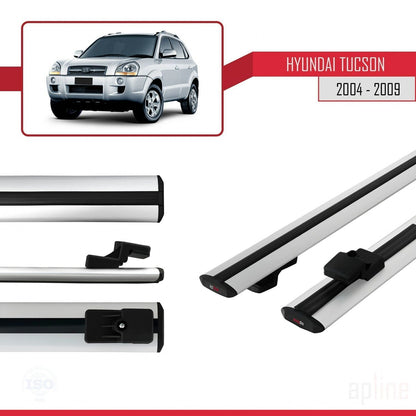 Compatible avec Hyundai Tucson (JM) 2004-2009 BASIC Model Barres de Toit Railing Porte-Bagages de Voiture Gris Aluminium 2 Barres