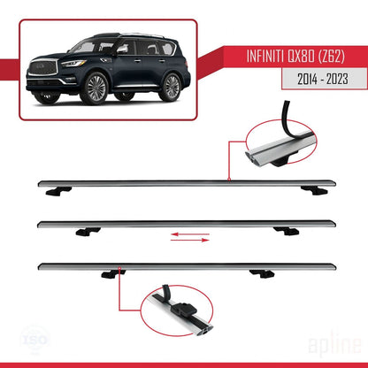 Compatible avec Infiniti QX80 (Z62) 2014-2023 BASIC Model Barres de Toit Railing Porte-Bagages de Voiture Gris Aluminium 3 Barres