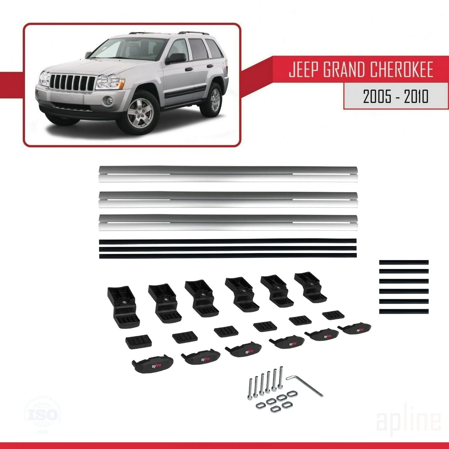 Compatible avec Jeep Grand Cherokee 3 (WK) 2005-2010 BASIC Model Barres de Toit Railing Porte-Bagages de Voiture Gris Aluminium 3 Barres