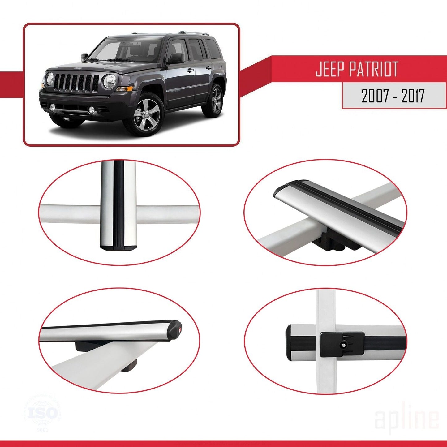 Compatible avec Jeep Patriot 2007-2017 BASIC Model Barres de Toit Railing Porte-Bagages de Voiture Gris Aluminium 3 Barres