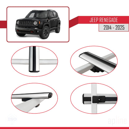 Compatible avec Jeep Renegade (BU) 2014-2025 BASIC Model Barres de Toit Railing Porte-Bagages de Voiture Gris Aluminium 2 Barres