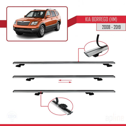 Compatible avec Kia Borrego (HM) 2008-2019 BASIC Model Barres de Toit Railing Porte-Bagages de Voiture Gris Aluminium 2 Barres