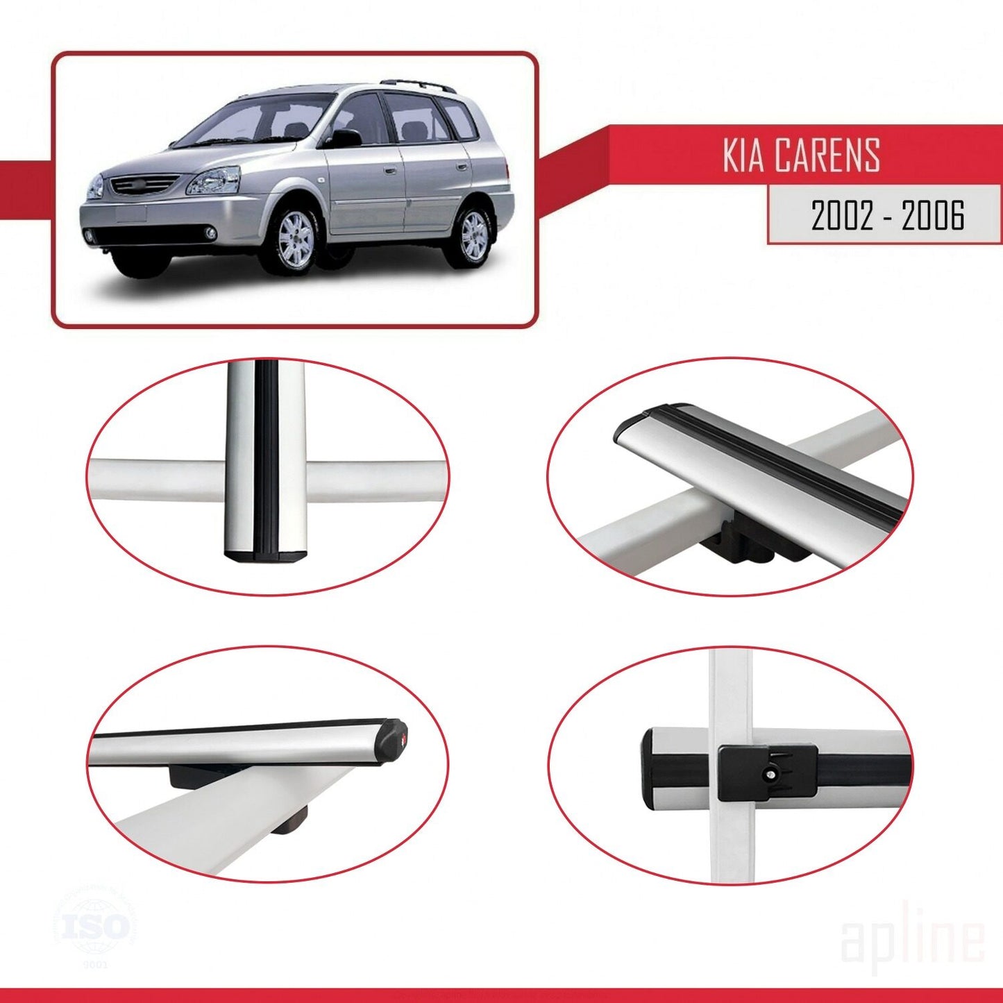 Compatible avec Kia Carens Post-Facelift 2002-2006 BASIC Model Barres de Toit Railing Porte-Bagages de Voiture Gris Aluminium 3 Barres