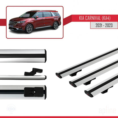 Compatible avec Kia Carnival 4 (KA4) 2021-2023 BASIC Model Barres de Toit Railing Porte-Bagages de Voiture Gris Aluminium 3 Barres
