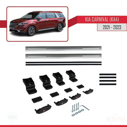 Compatible avec Kia Carnival 4 (KA4) 2021-2023 BASIC Model Barres de Toit Railing Porte-Bagages de Voiture Gris Aluminium 2 Barres