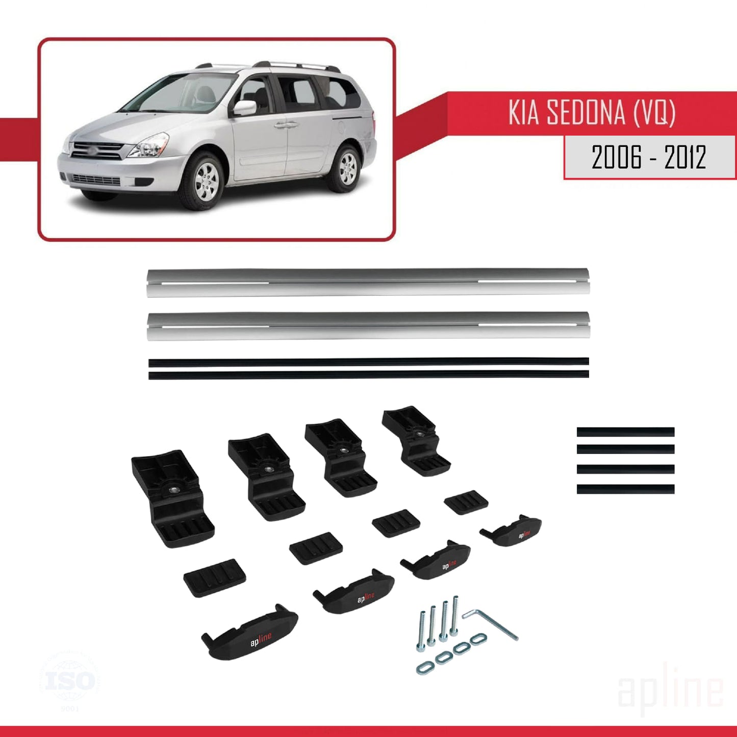 Compatible with Kia Sedona 2 (VQ) 2006-2012 BASIC Model Car Roof Rack Cross Bar Grey Aluminium 2 Bars