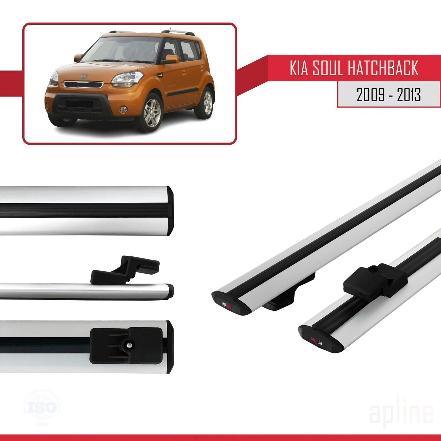 Compatible avec Kia Soul (AM) HB 2009-2013 BASIC Model Barres de Toit Railing Porte-Bagages de Voiture Gris Aluminium 2 Barres