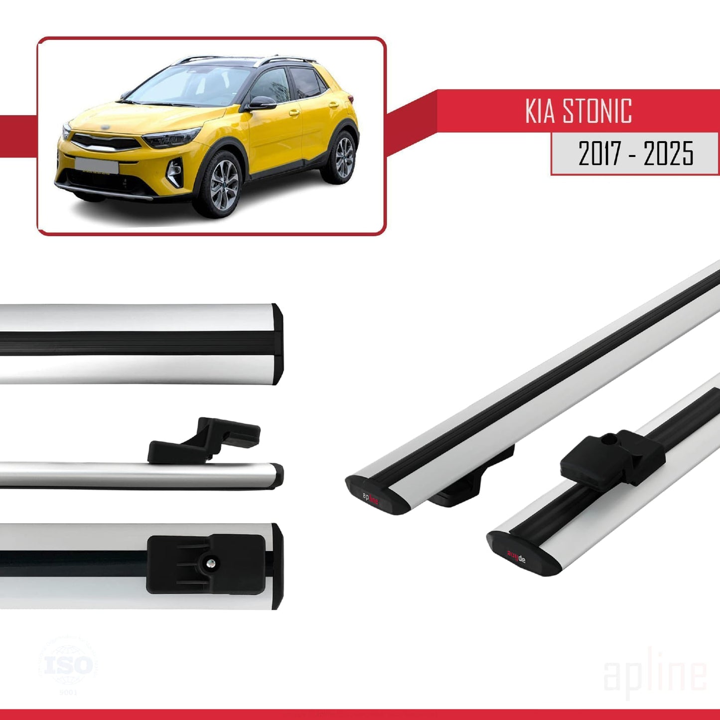 Compatible avec Kia Stonic 2017-2025 BASIC Model Barres de Toit Railing Porte-Bagages de Voiture Gris Aluminium 2 Barres