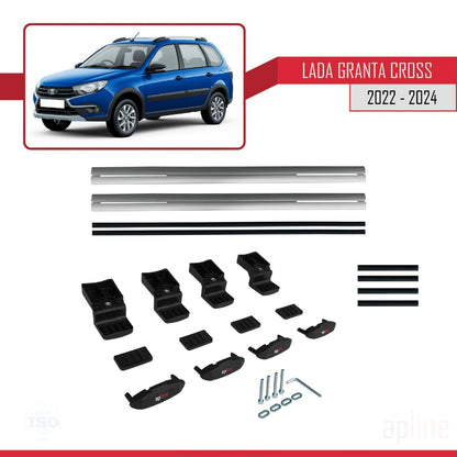 Compatible avec Lada Granta Cross 2022-2024 BASIC Model Barres de Toit Railing Porte-Bagages de Voiture Gris Aluminium 2 Barres