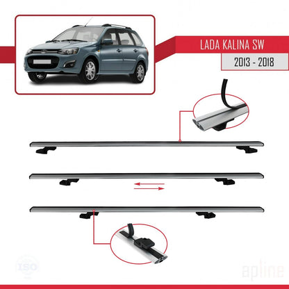 Compatible avec Lada Kalina 2 Break 2013-2018 BASIC Model Barres de Toit Railing Porte-Bagages de Voiture Gris Aluminium 3 Barres