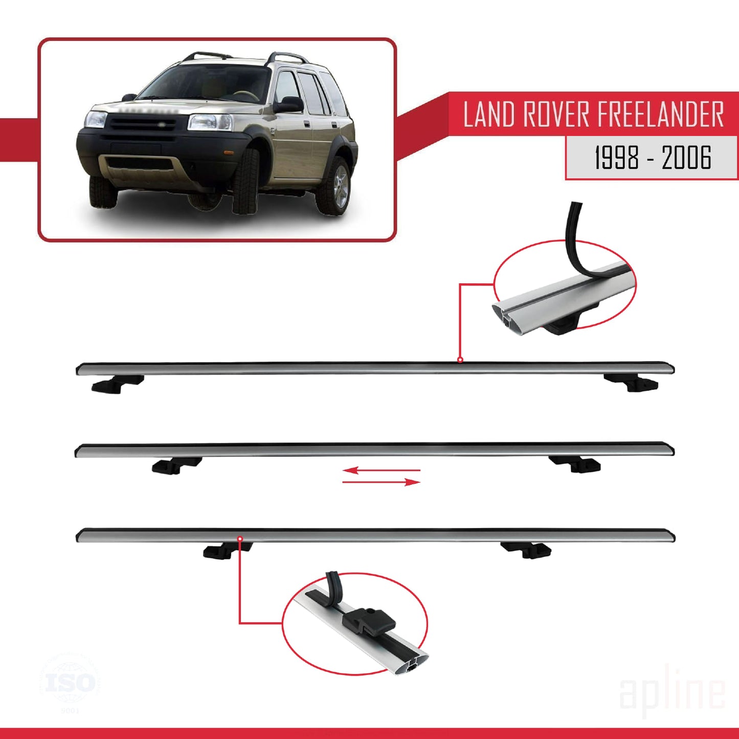 Compatible avec Land Rover Freelander (L314) 1998-2006 BASIC Model Barres de Toit Railing Porte-Bagages de Voiture Gris Aluminium 2 Barres