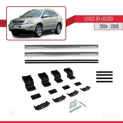 Compatible avec Lexus RX 2 (XU30) 2004-2009 BASIC Model Barres de Toit Railing Porte-Bagages de Voiture Gris Aluminium 2 Barres