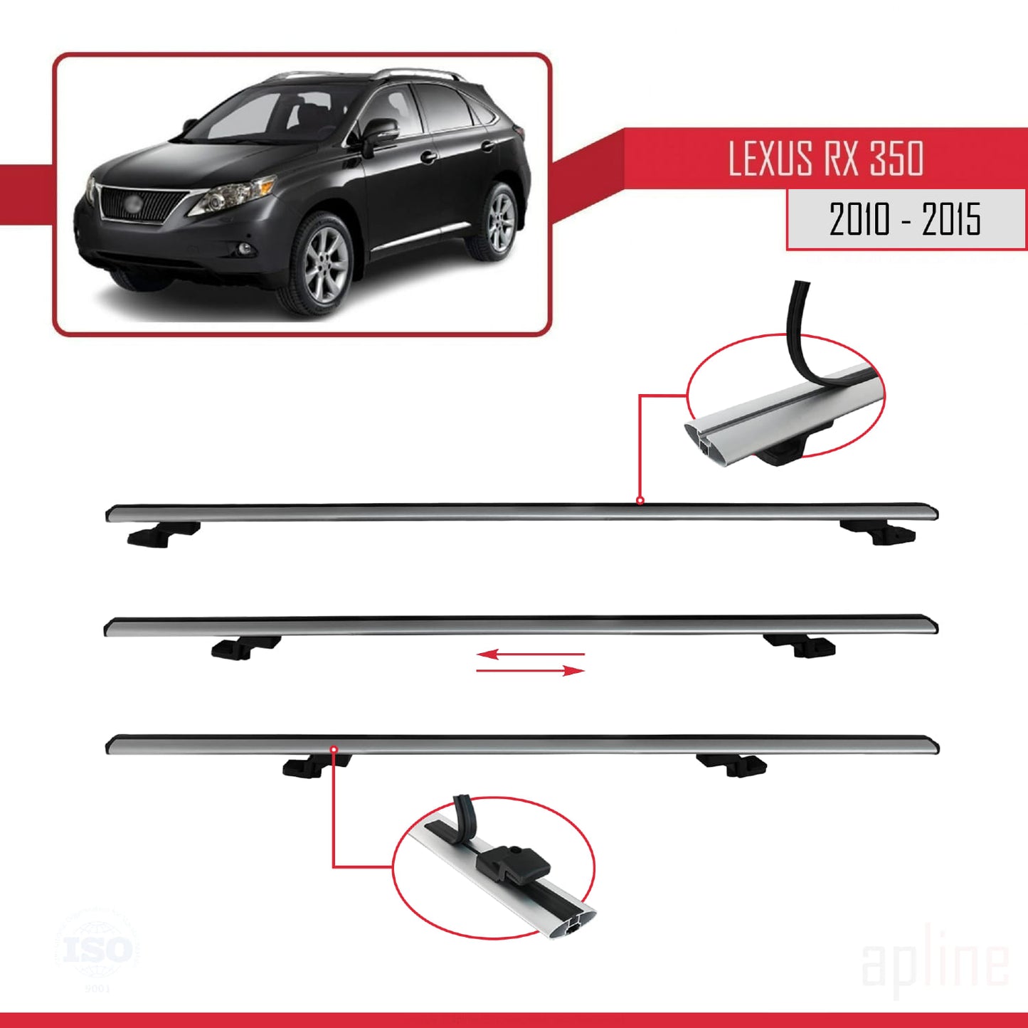 Compatible avec Lexus RX 3 (AL10) 2010-2015 BASIC Model Barres de Toit Railing Porte-Bagages de Voiture Gris Aluminium 2 Barres