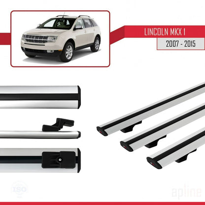Compatible avec Lincoln MKX (U388) 2007-2015 BASIC Model Barres de Toit Railing Porte-Bagages de Voiture Gris Aluminium 3 Barres