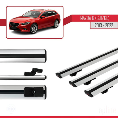 Compatible with Mazda 6 III (GJ1/GL) 2013-2022 BASIC Model Car Roof Rack Cross Bar Grey Aluminium 3 Bars