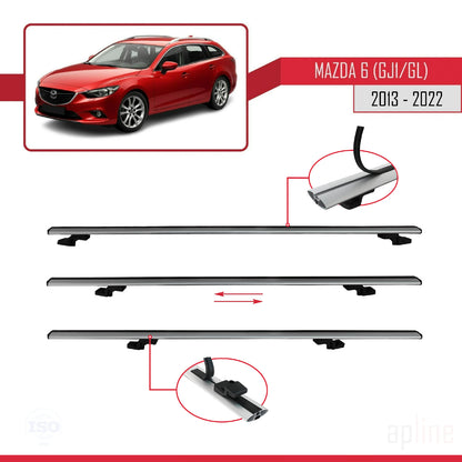 Compatible with Mazda 6 III (GJ1/GL) 2013-2022 BASIC Model Car Roof Rack Cross Bar Grey Aluminium 3 Bars