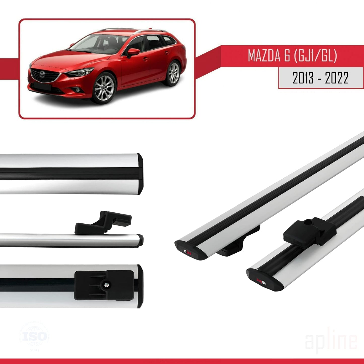Compatible avec Mazda 6 III (GJ1/GL) 2013-2022 BASIC Model Barres de Toit Railing Porte-Bagages de Voiture Gris Aluminium 2 Barres