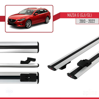 Compatible avec Mazda 6 III (GJ1/GL) 2013-2022 BASIC Model Barres de Toit Railing Porte-Bagages de Voiture Gris Aluminium 2 Barres