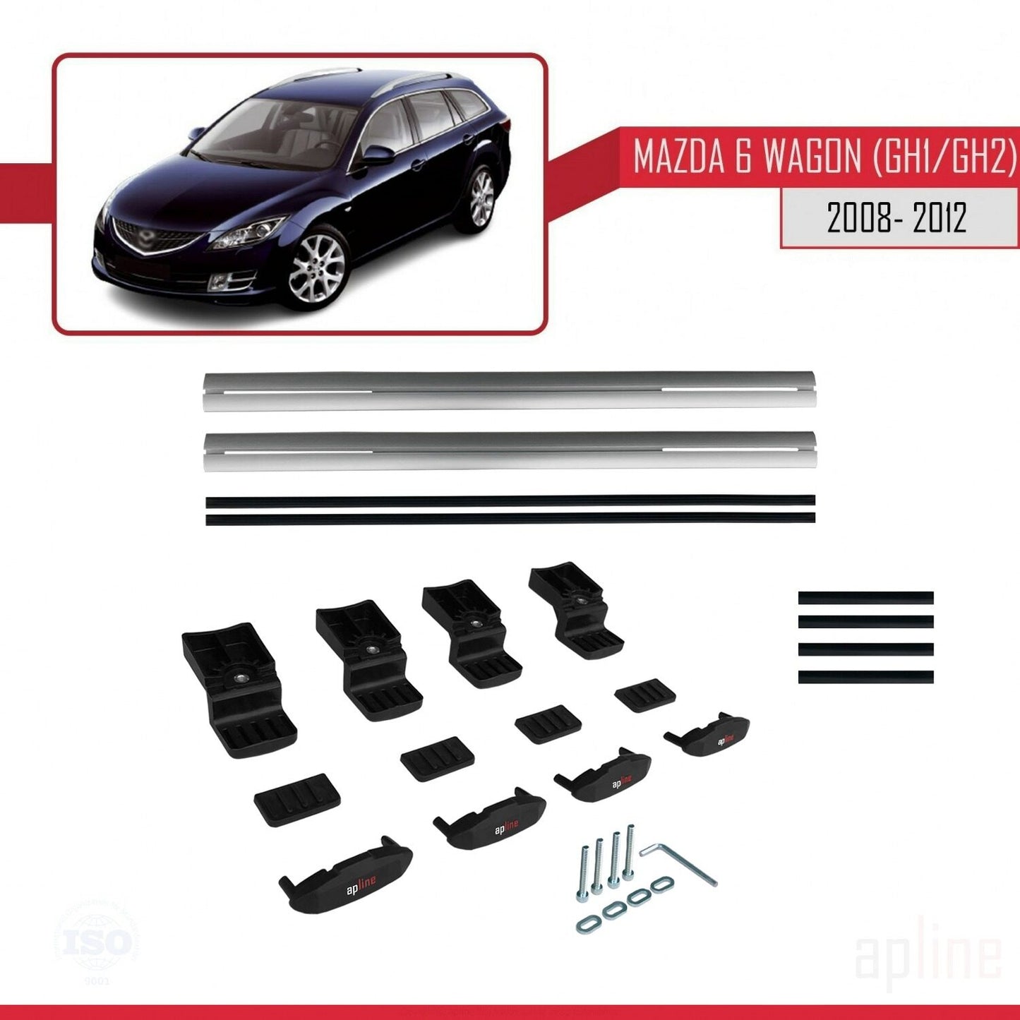 Compatible avec Mazda 6 II (GZ) Wagon 2008-2012 BASIC Model Barres de Toit Railing Porte-Bagages de Voiture Gris Aluminium 2 Barres