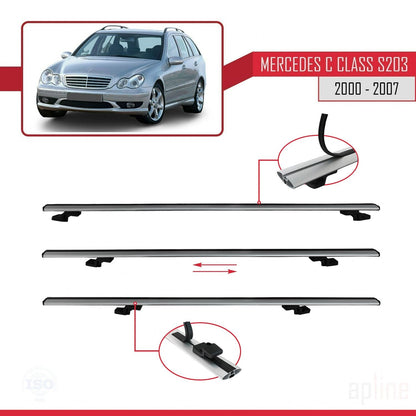 Compatible avec Mercedes Classe C 2 (S203) 2000-2007 BASIC Model Barres de Toit Railing Porte-Bagages de Voiture Gris Aluminium 3 Barres