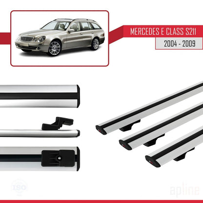Compatible avec Mercedes Classe E 3 (S211) 2004-2009 BASIC Model Barres de Toit Railing Porte-Bagages de Voiture Gris Aluminium 3 Barres