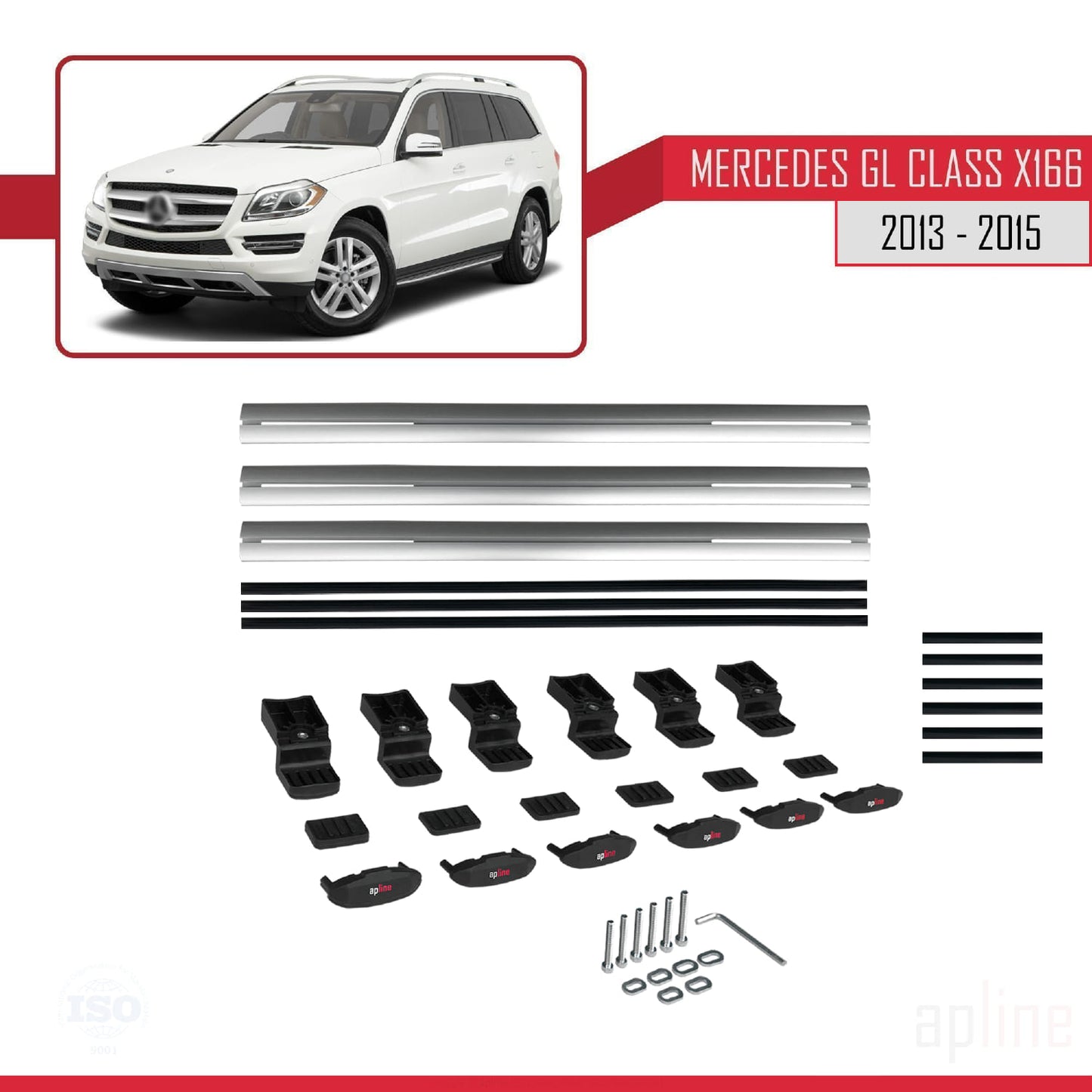 Compatible avec Mercedes Classe GL 2 (X166) Pre-Facelift 2013-2015 BASIC Model Barres de Toit Railing Porte-Bagages de Voiture Gris Aluminium 3 Barres