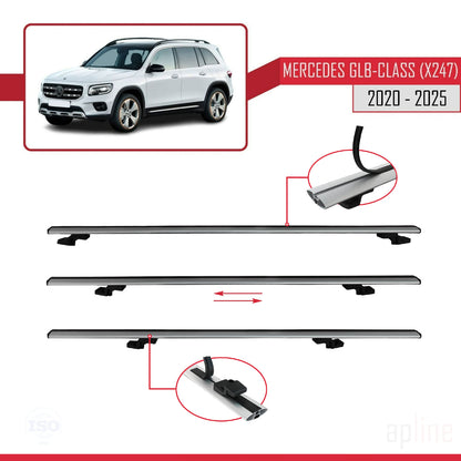 Compatible avec Mercedes Classe GLB (X247) 2020-2025 BASIC Model Barres de Toit Railing Porte-Bagages de Voiture Gris Aluminium 3 Barres