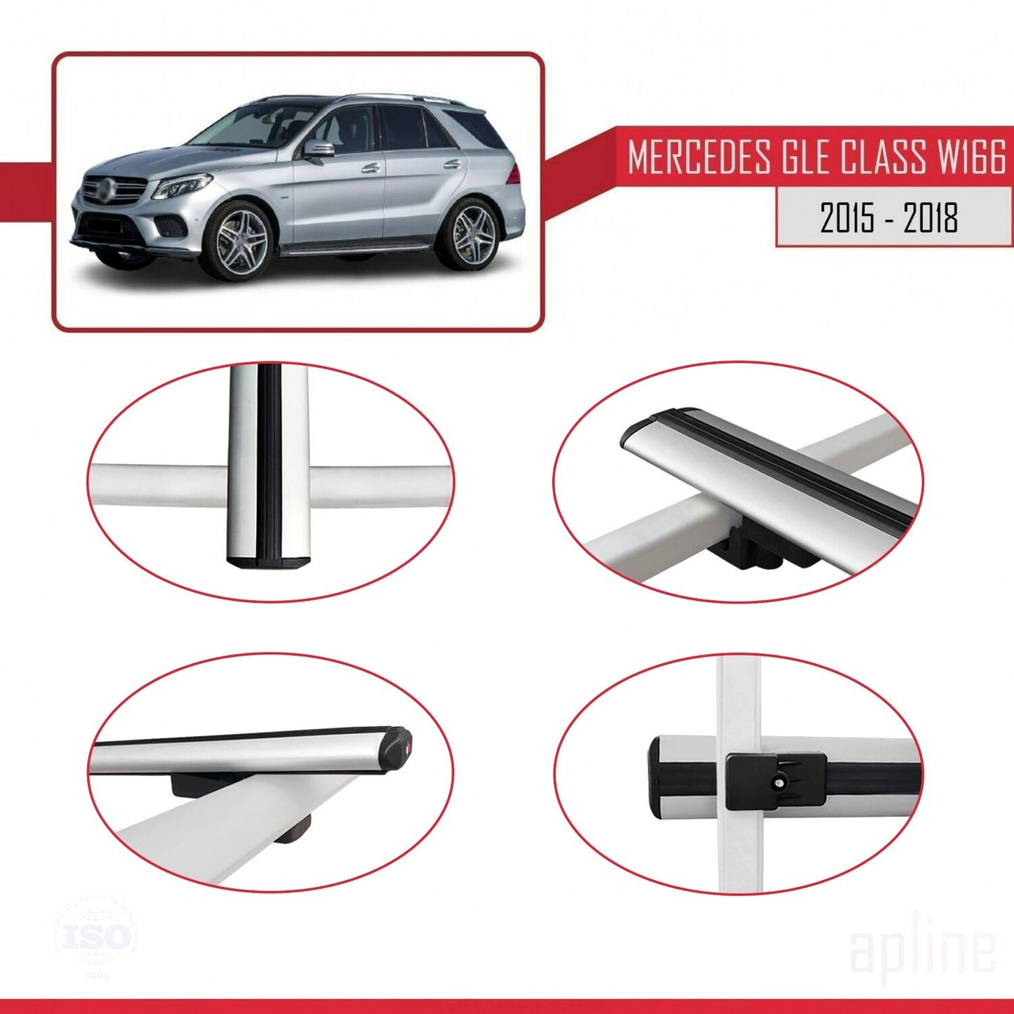 Compatible avec Mercedes Classe GLE 3 (W166) 2015-2018 BASIC Model Barres de Toit Railing Porte-Bagages de Voiture Gris Aluminium 2 Barres