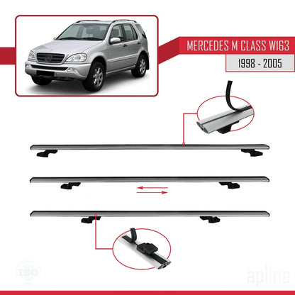 Compatible with Mercedes M Class (W163) 1998-2005 BASIC Model Car Roof Rack Cross Bar Grey Aluminium 2 Bars