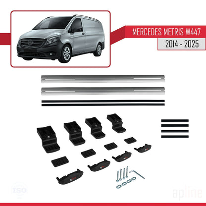 Compatible avec Mercedes Metris (W447) 2014-2025 BASIC Model Barres de Toit Railing Porte-Bagages de Voiture Gris Aluminium 2 Barres