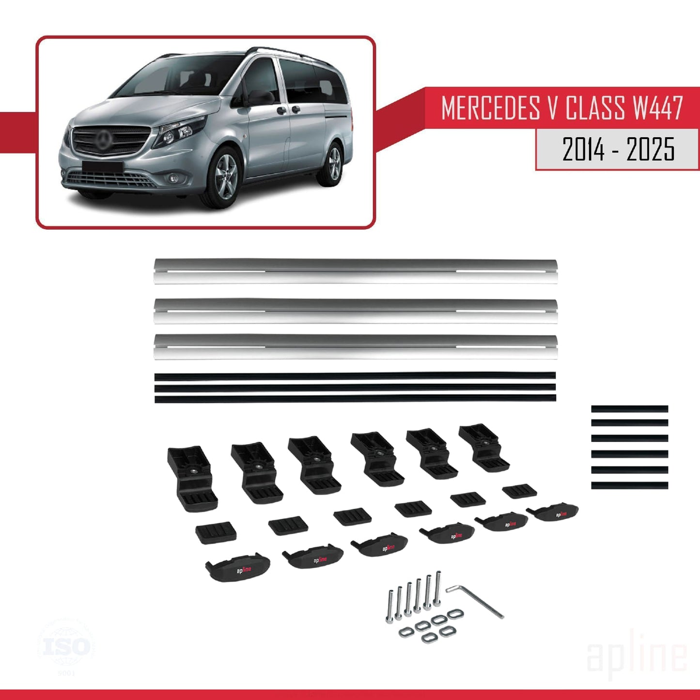 Compatible with Mercedes V Class 3 (W447) 2014-2025 BASIC Model Car Roof Rack Cross Bar Grey Aluminium 3 Bars