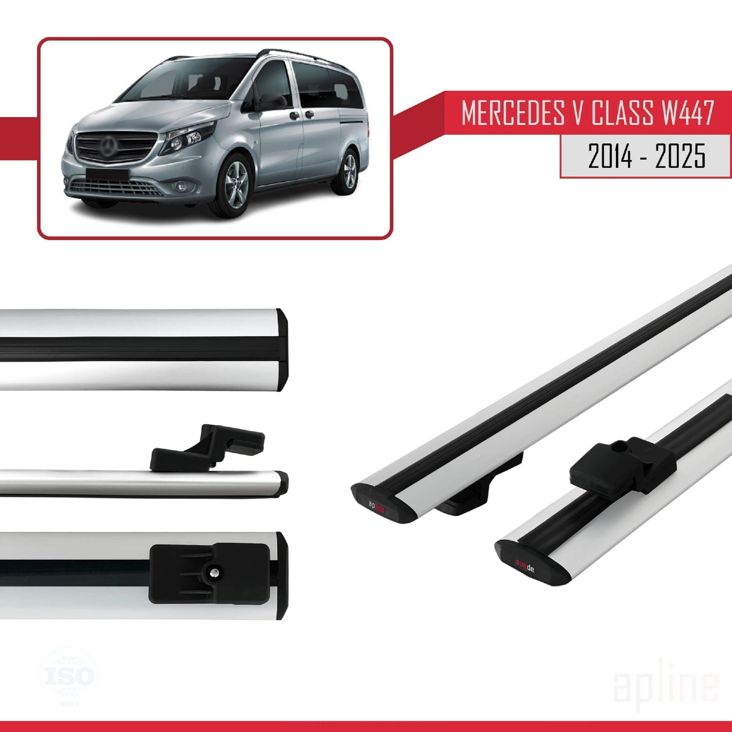 Compatible with Mercedes V Class 3 (W447) 2014-2025 BASIC Model Car Roof Rack Cross Bar Grey Aluminium 2 Bars