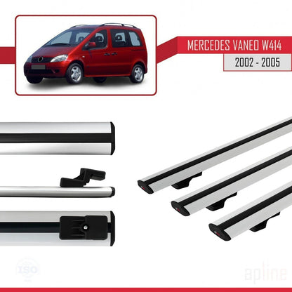 Compatible with Mercedes Vaneo (W414) 2002-2005 BASIC Model Car Roof Rack Cross Bar Grey Aluminium 3 Bars
