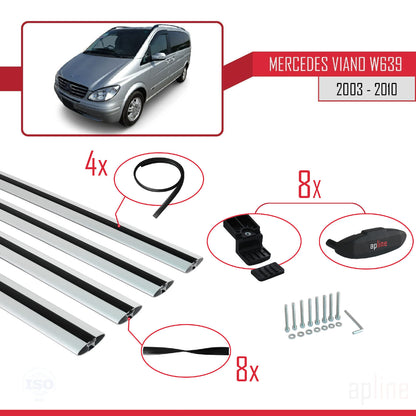 Compatible with Mercedes Viano 2 (W639) Pre-Facelift 2003-2010 BASIC Model Car Roof Rack Cross Bar Grey Aluminium 4 Bars
