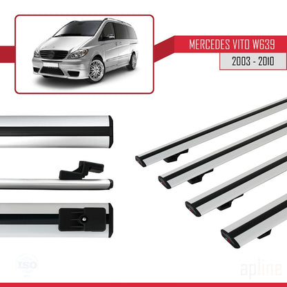 Compatible with Mercedes Vito 2 (W639) Pre-Facelift 2003-2010 BASIC Model Car Roof Rack Cross Bar Grey Aluminium 4 Bars
