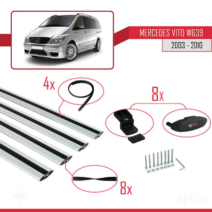 Compatible with Mercedes Vito 2 (W639) Pre-Facelift 2003-2010 BASIC Model Car Roof Rack Cross Bar Grey Aluminium 4 Bars
