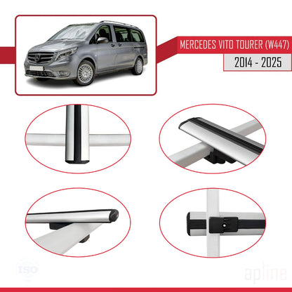 Compatible avec Mercedes Vito Tourer (W447) 2014-2025 BASIC Model Barres de Toit Railing Porte-Bagages de Voiture Gris Aluminium 3 Barres