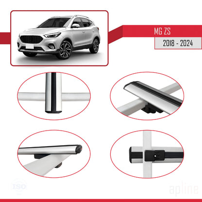 Compatible avec MG ZS 2018-2024 BASIC Model Barres de Toit Railing Porte-Bagages de Voiture Gris Aluminium 3 Barres