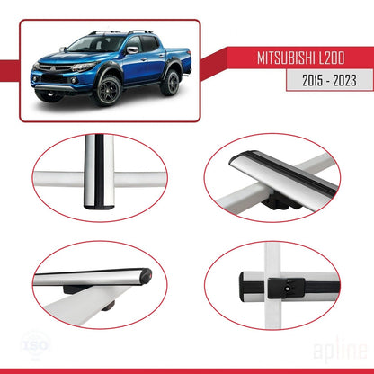 Compatible avec Mitsubishi L200 V 2015-2023 BASIC Model Barres de Toit Railing Porte-Bagages de Voiture Gris Aluminium 2 Barres