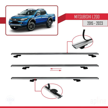 Compatible avec Mitsubishi L200 V 2015-2023 BASIC Model Barres de Toit Railing Porte-Bagages de Voiture Gris Aluminium 2 Barres