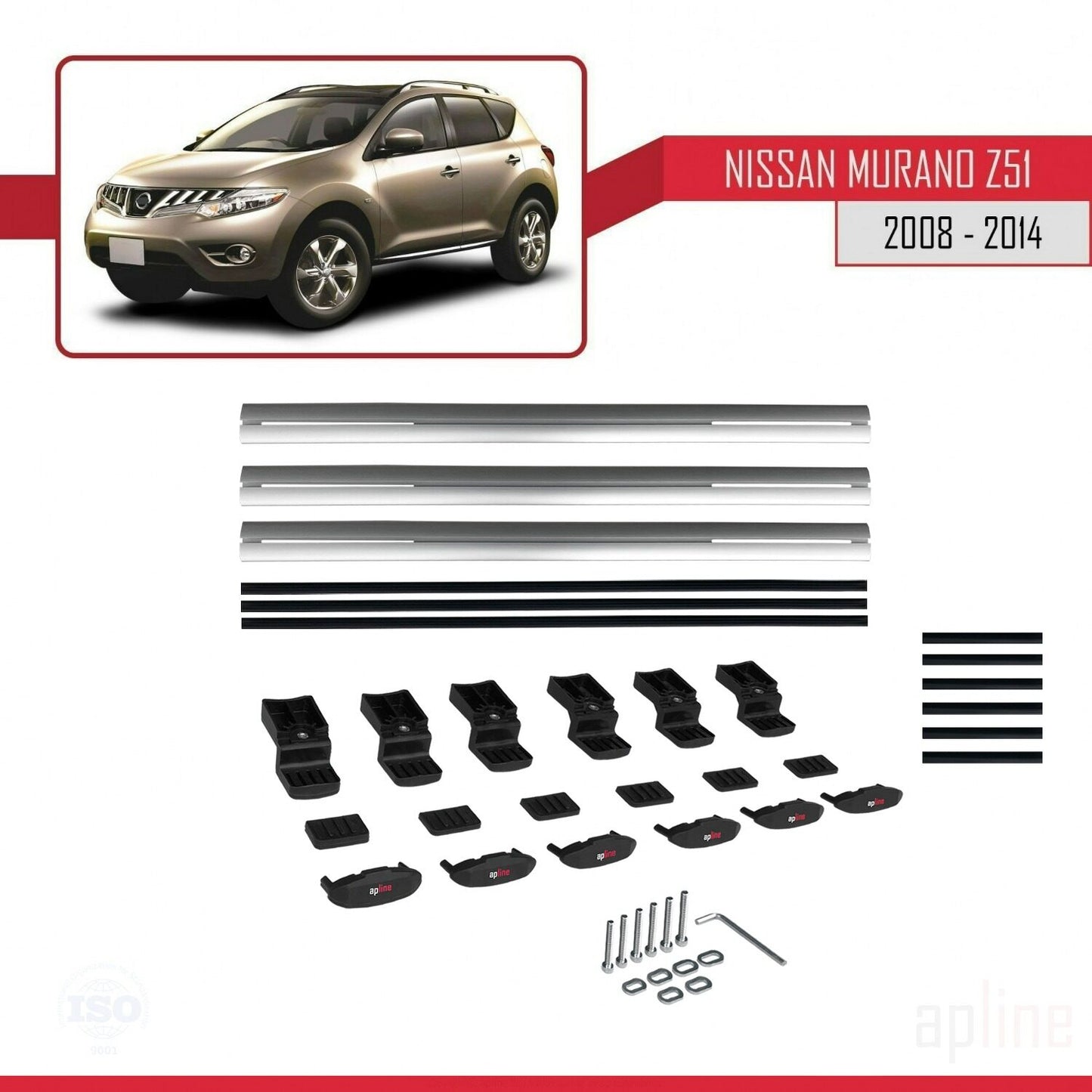 Compatible avec Nissan Murano 2 (Z51) 2008-2014 BASIC Model Barres de Toit Railing Porte-Bagages de Voiture Gris Aluminium 3 Barres
