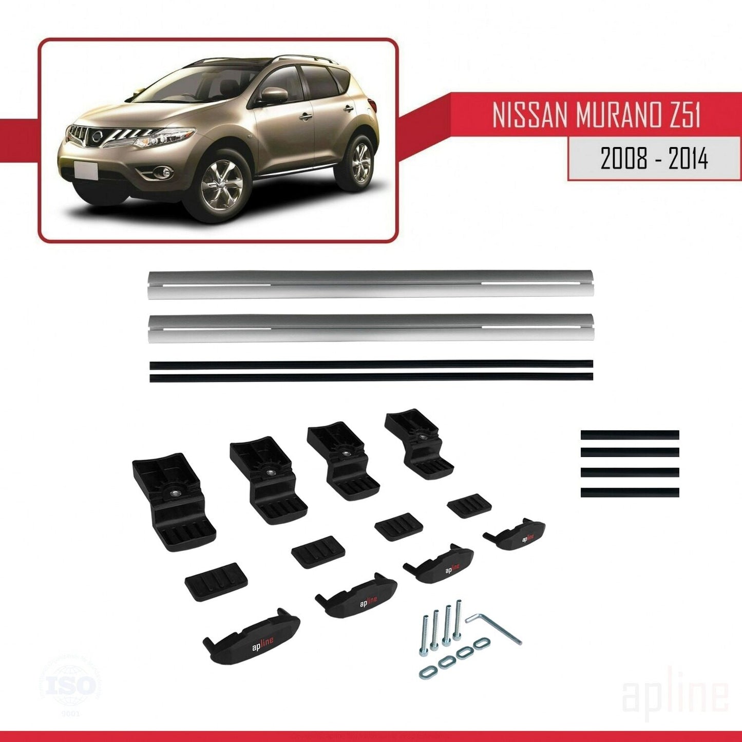 Compatible avec Nissan Murano 2 (Z51) 2008-2014 BASIC Model Barres de Toit Railing Porte-Bagages de Voiture Gris Aluminium 2 Barres